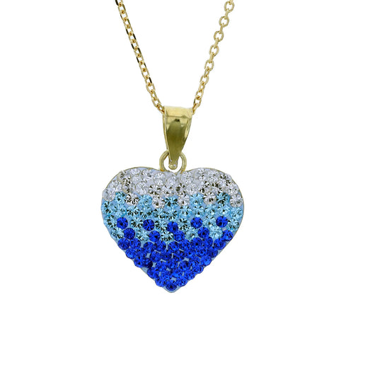 18K Gold Plated Sterling Silver Puffed Heart with Light Sapphire, Sapphire, and White Crystal
