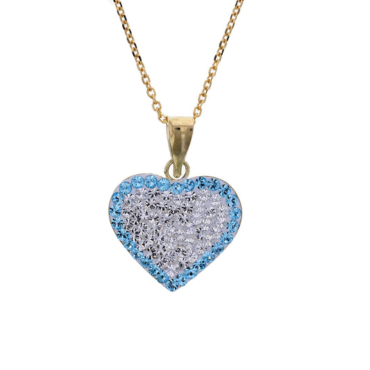18K Gold Plated Sterling Silver Puffed Heart with White Crystal and a border of Light Sapphire Crystal.