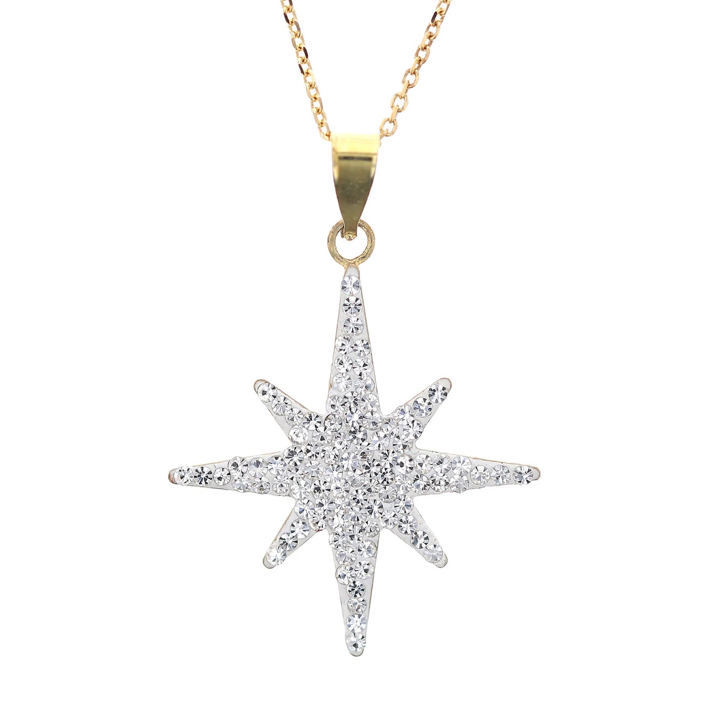 18K Gold Plated Sterling Silver North Star Pendant with White Crystals