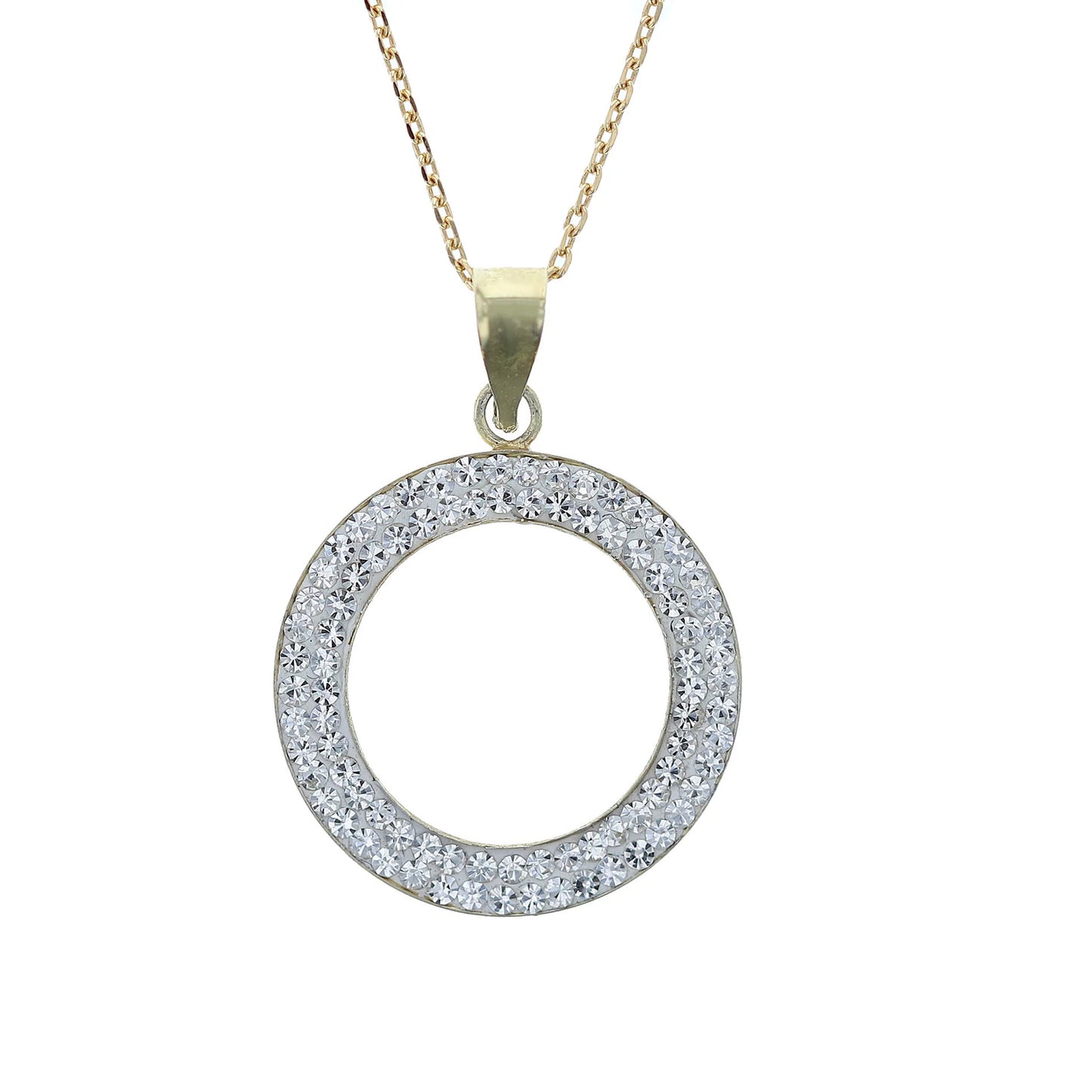 18K Gold Plated Sterling Silver Open Circle Medallion Necklace with White Crystal
