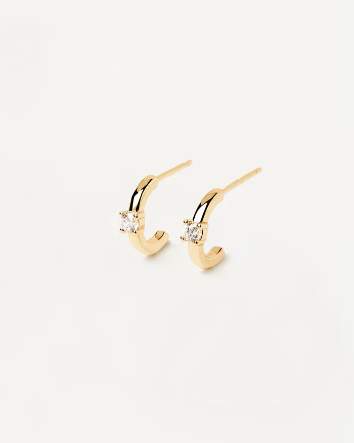 WHITE SOLITARY GOLD/SILVER EARRINGS